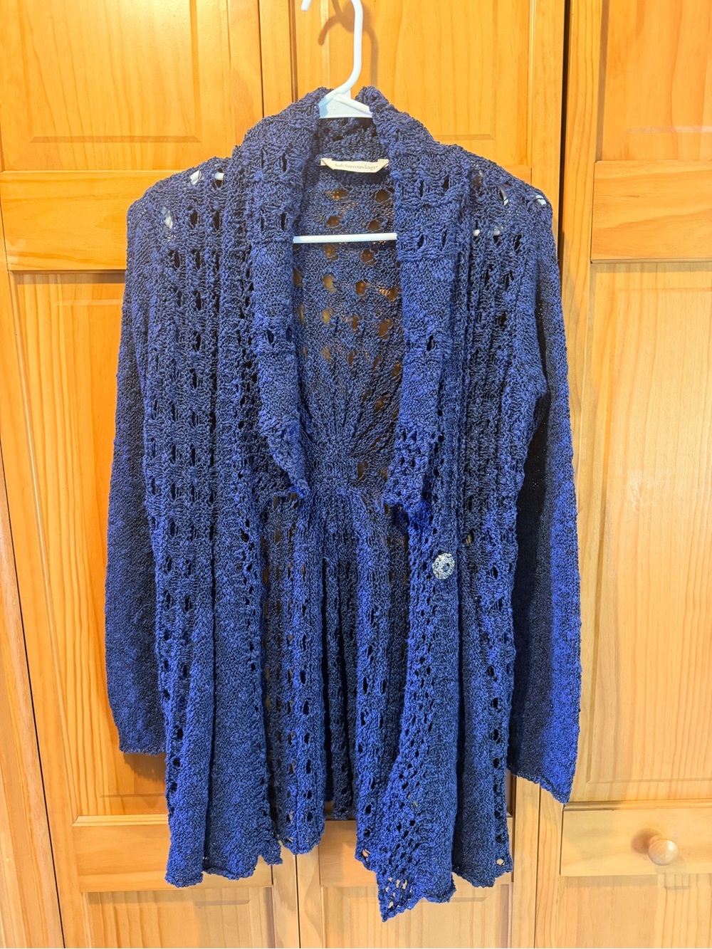 Soft Surroundings Navy Open-Front Crochet Cardigan